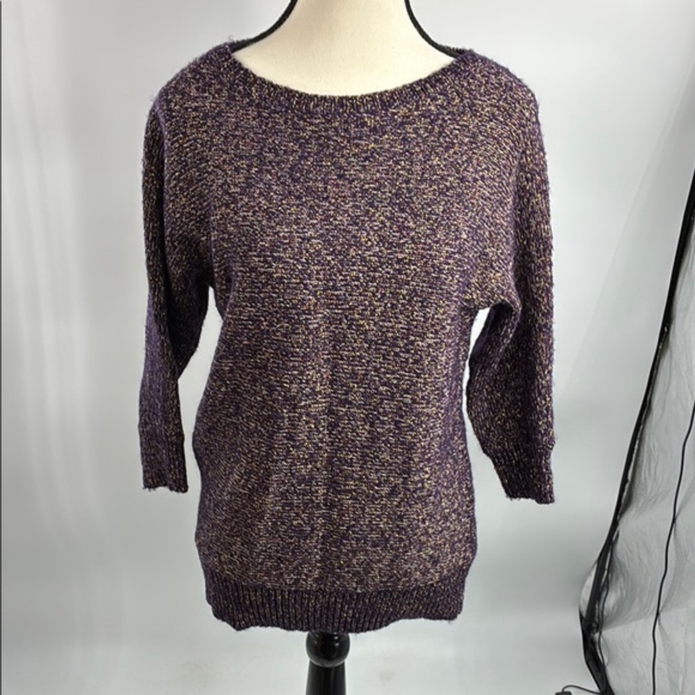 The Limited Womens Marled Knit Sweater Size XS Purple 3/4 Sleeve Pullover Top
